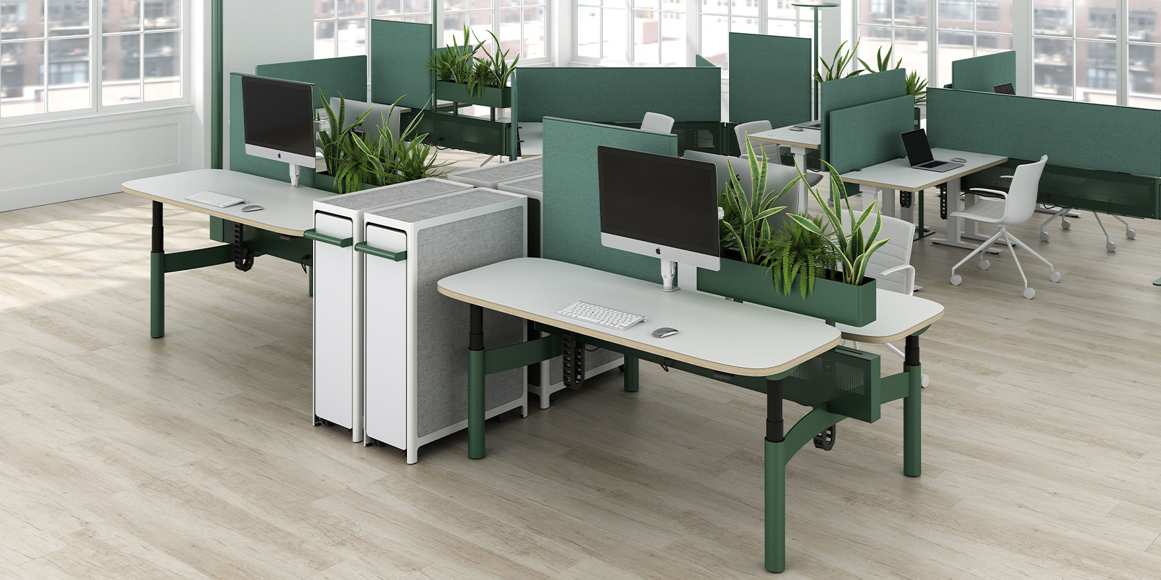 Edison height-adjustable workbenches. 