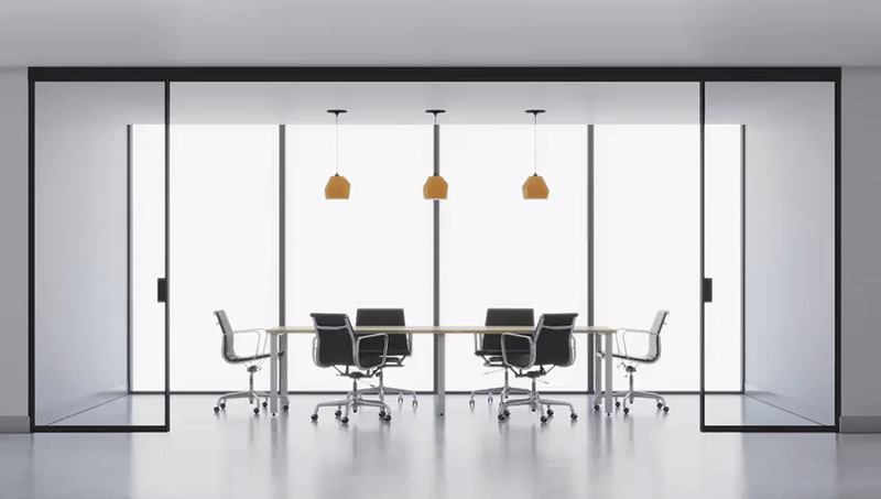 The Duo Motion double-glazed telescoping door system, the next evolution in telescoping doors for modern commercial interiors.